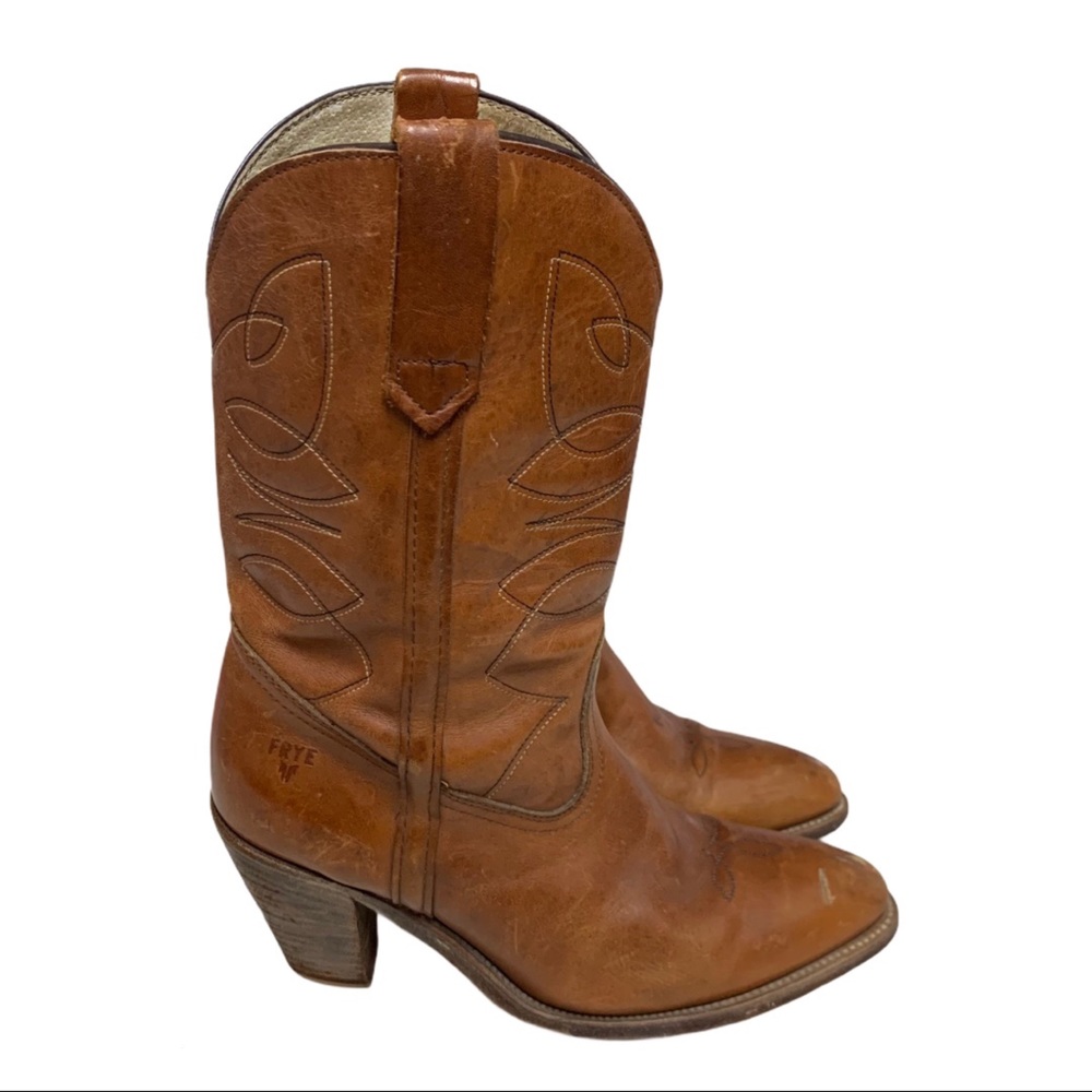 VTG FRYE Leather Cowboy Boots Brown 9.5B